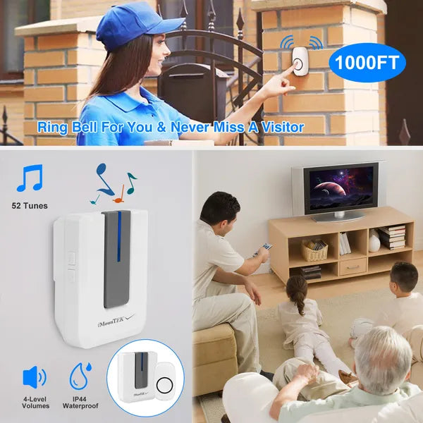 Wireless Doorbells Rings 1000FT Operating Range IP44 Waterproof Door Chime - view 4