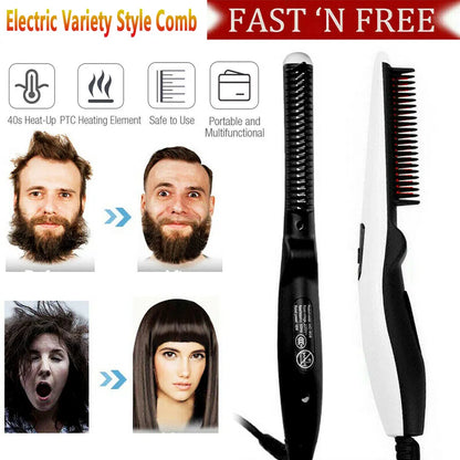 Fast Heated Electric Straight Hair Comb Beard Straightner Brush Styler Men Women - view 3