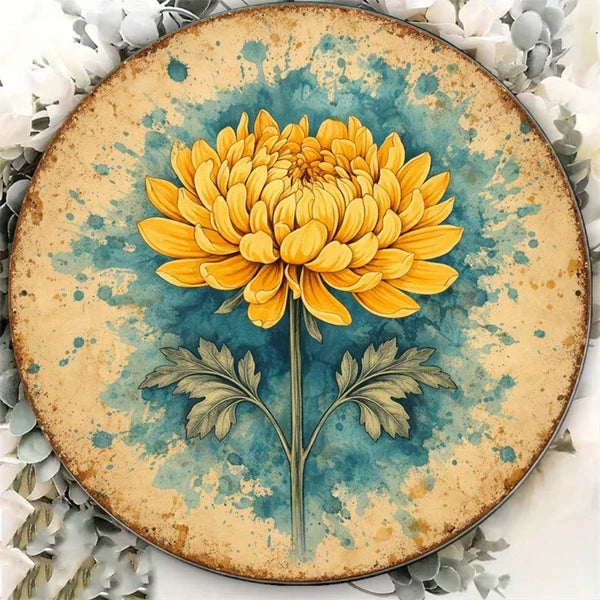 1pc 8x8in Vintage Chrysanthemum Round Sign, 8x8in Vintage Chrysanthemum Round Sign, Chrysanthemum Round Sign - view 5