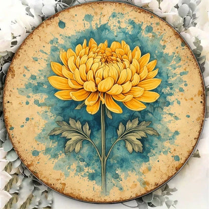 1pc 8x8in Vintage Chrysanthemum Round Sign, 8x8in Vintage Chrysanthemum Round Sign, Chrysanthemum Round Sign - view 5