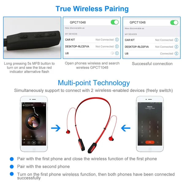Wireless Neckband Headphones V4.2 Sweat-proof Sport Headsets Earbuds In-Ear Magnetic Neckbands Stereo Earphone - view 5