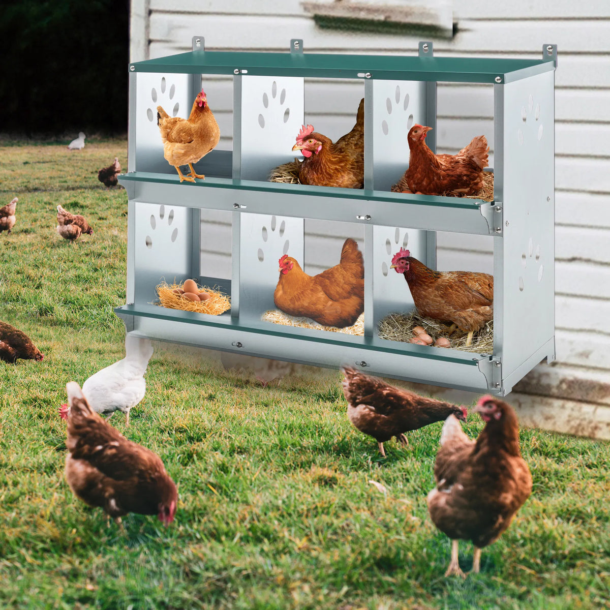 6 Room Metal Chicken Nesting Boxes 6 Compartment Egg Coop - view 6