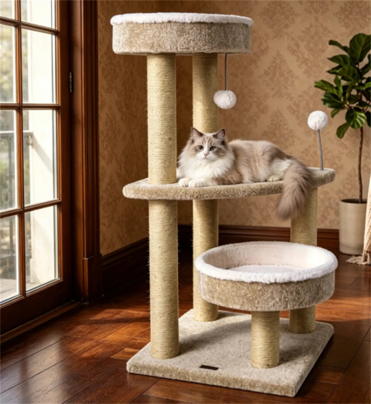 36" Compact SpaceSaving Cat Activity Center, HeavyDuty Stable Cat Climbing Furniture with Plush Rest Areas & Pompom Toy - view 7