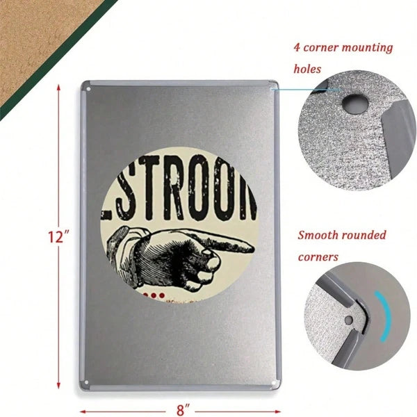 Vintage Restroom Right-Pointing Hand Tin Sign, Gloss Metal Wall Decor, Decor - view 3