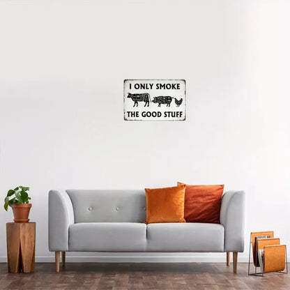 Vintage BBQ Can Sign I Only Eat Good Food Aluminum Metal Wall Decor For Kitchen Patio Beef Store Bacon Brand 8x12 Inches - view 5