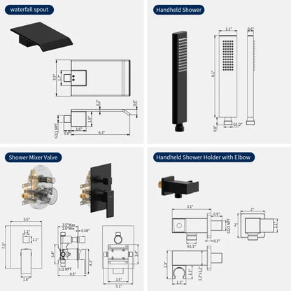 Male NPT Tub Faucet with Hand Shower, Matte Black Waterfall Bathtub Shower Faucet Set - view 8