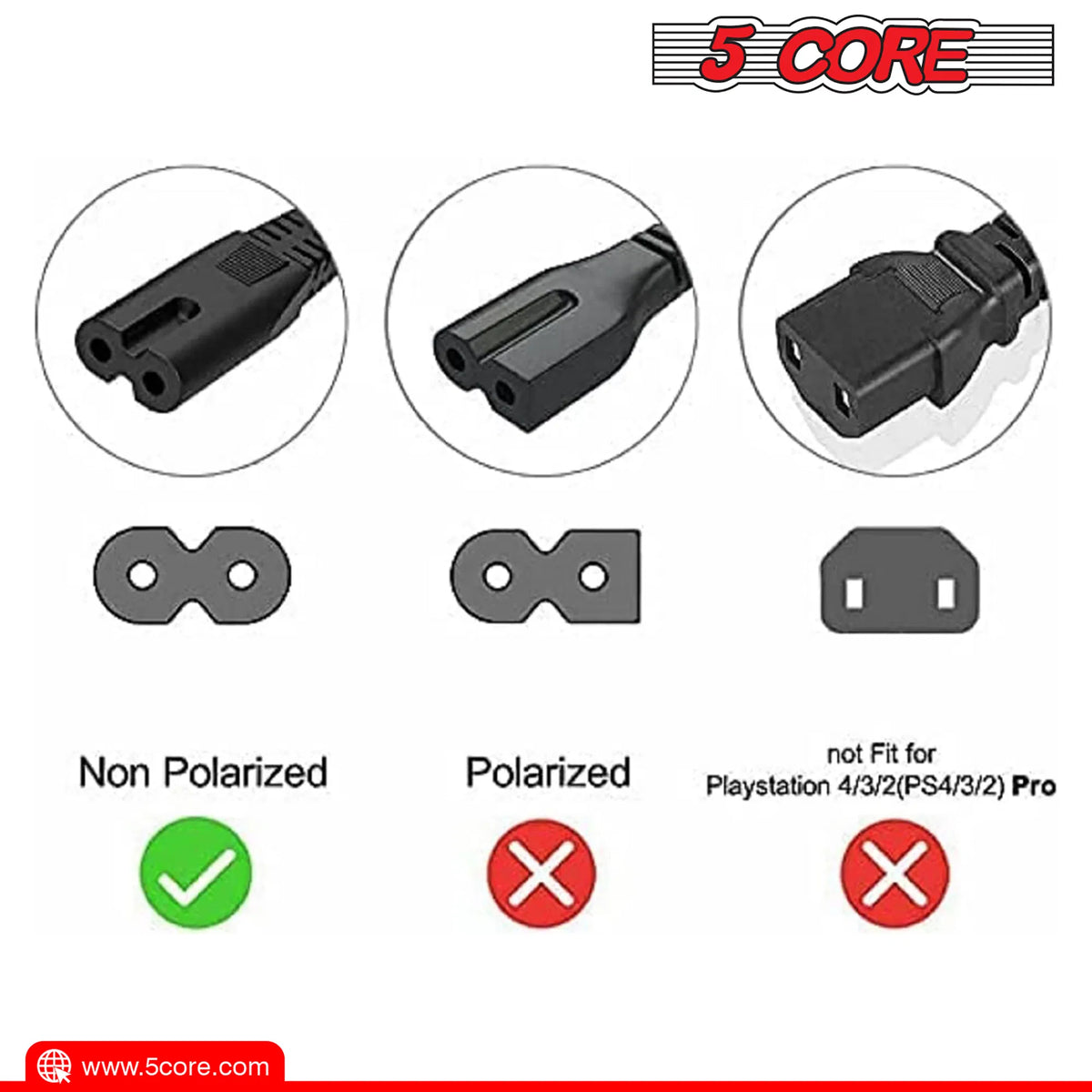 5 Core AC Power Cord 6 Ft ? 2 Prong US Male to Female Extension Adapter ? 16AWG/2C 125V 13A 1/2/5 Pc - PP 1001 - view 8