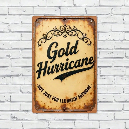 Vintage Golden Hurricane 2D Flat Metal Wall Art Sign, 8x12 Inch Rustic Iron Hanging Plaque