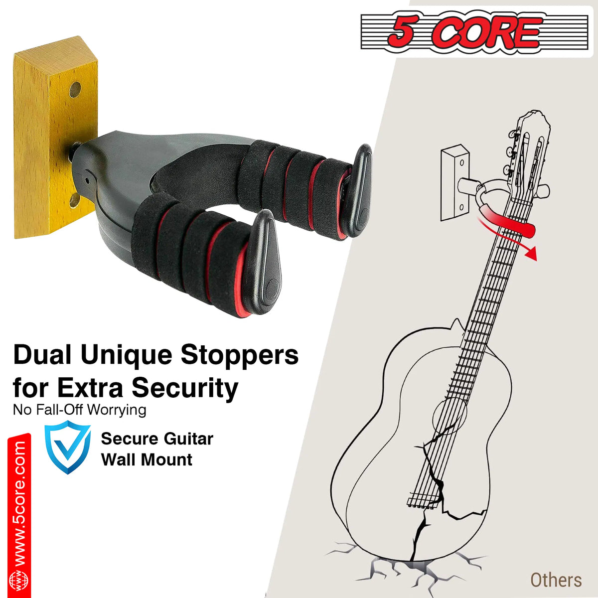 5Core Guitar Wall Mount Hanger Hook Metal Base Soft Padding Adjustable Rotatable Holder - view 6