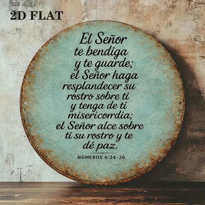 1pc 8x8in Vintage God Bless You Round Sign, Bless You Round Sign, Round Sign, Spanish Bible Verse 2D Flat Plaque - view 2