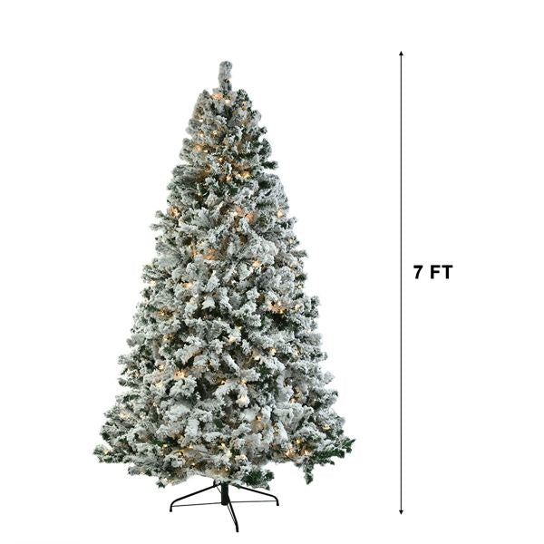 7 FT Pre-lit Snow Flocked Christmas Tree, Artificial Hinged Xmas Pine Tree With 1000 Branch Tips - view 9