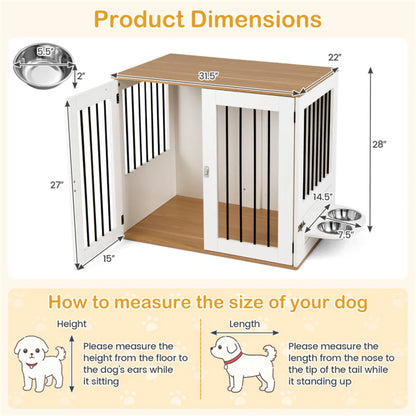 Furniture Style Dog Crate with 360° Rotating Feeder & 304 Stainless Steel Bowls, Double Locking Indoor Dog Kennel - view 9