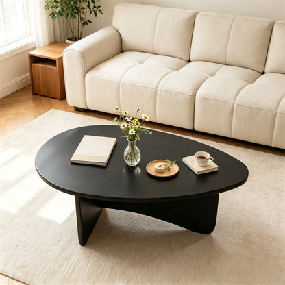 Oval Modern Coffee Table, Engineered Wood Low Accent Table with TShaped Arched Base - view 8