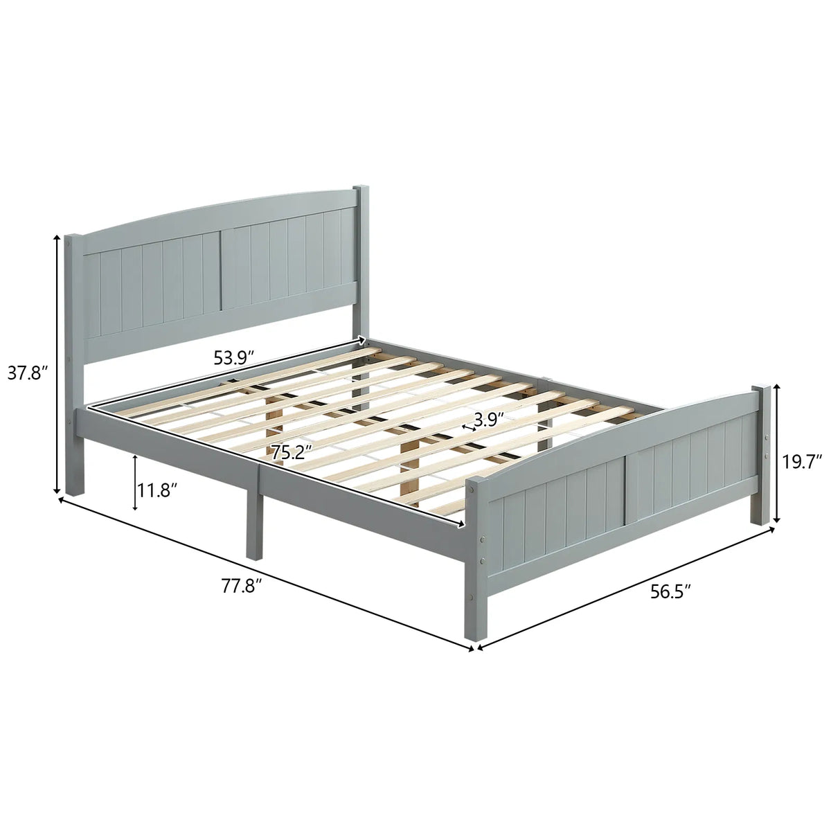 Full Single Bed Frame Vertical Striped Decorative Curved Headboard and Footboard Bed Frame Painted + Melamine Veneer & - view 5