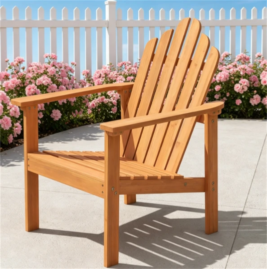 Solid Acacia Wood Adirondack Chair, 400 Lbs Heavy Duty Sloped Seat Outdoor Patio Lawn Chair With Wide Armrests