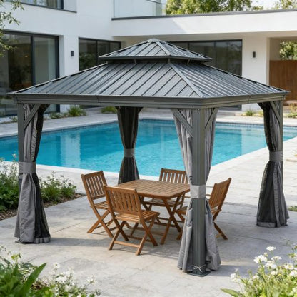 13x13FT Outdoor Gazebo, Hardtop Gazebo With Galvanized Steel Double Roof - view 6