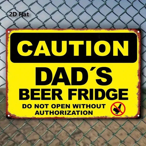 Dad's Beer Fridge Funny Caution Metal Sign Vintage Man Cave Wall Decor Rustproof Waterproof 8x12 Inch Kitchen Bar Room - view 2