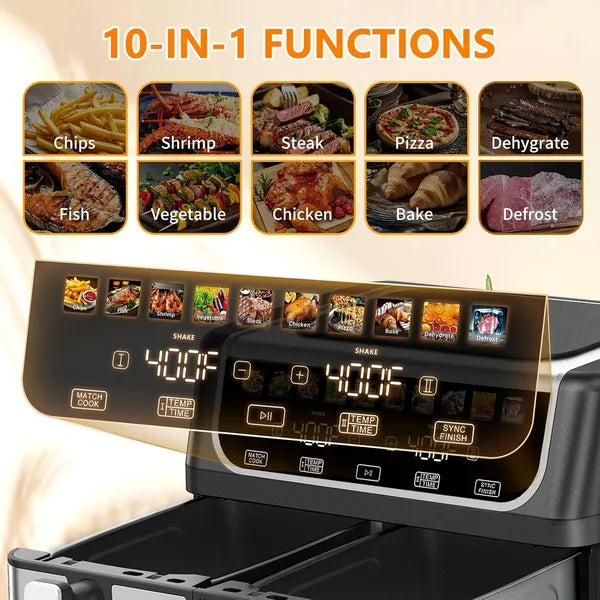 9.5 Quart Large Dual Basket Air Fryer With Double Basket, Independent Temp Control & Sync Mode, 10 Presets - view 5
