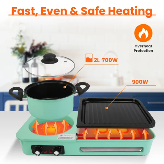 Electric Grill And Hot Pot Combo - 1600W Smokeless Korean BBQ Grill With Dual-Zone Cooking Non-Stick Surface & - view 2