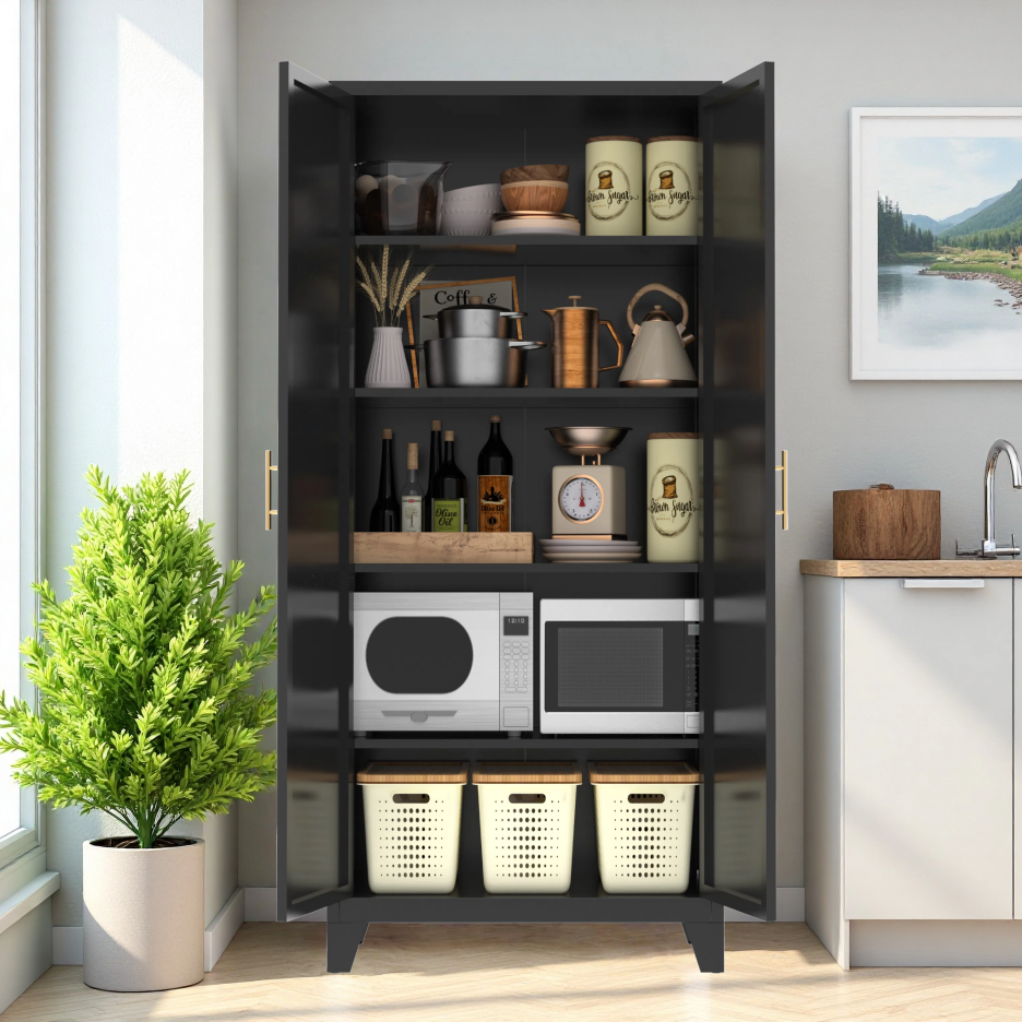 71'' 2 Shapely Doors Cabinet, Metal Storage Cabinet With Doors And Adjustable Shelves, For Bedroom, Living Room - view 2