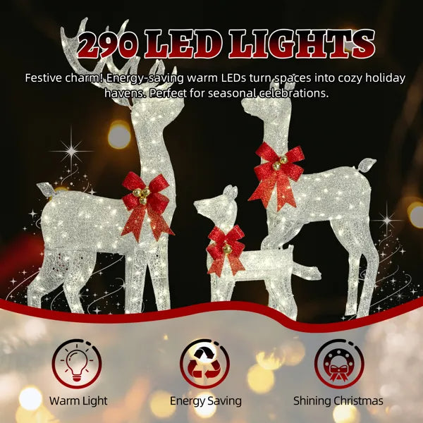 3-Piece Lighted Christmas Reindeer Family Set Outdoor Decorations, Weather Proof Sparkling Deer Family Set Of - view 8