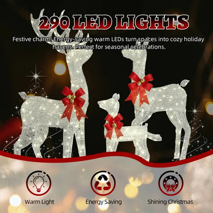 3-Piece Lighted Christmas Reindeer Family Set Outdoor Decorations, Weather Proof Sparkling Deer Family Set Of - view 8
