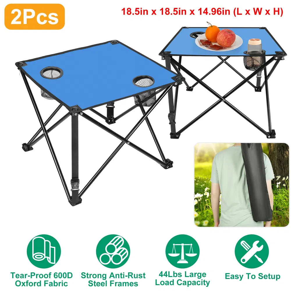 1Pc-2Pcs Options - Foldable Camping Table Portable Picnic Table Lightweight Travel Desk With 2 Cup Holders Carrying Bag - view 7