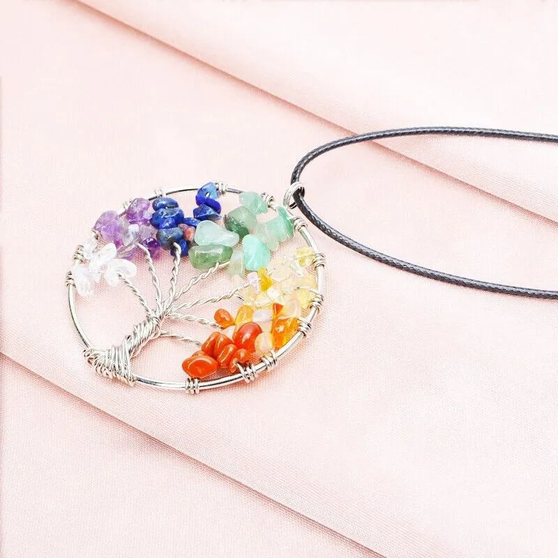 Tree of Life Pendant Necklace 7 Chakra Natural Gemstone Crystal Stones Healing - view 2