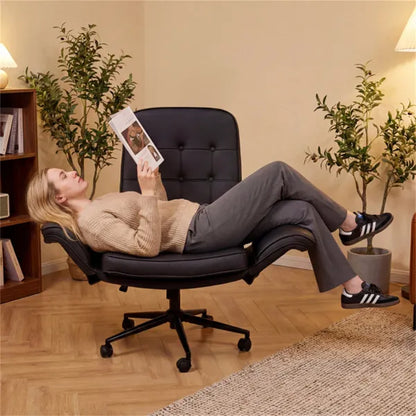 5-Position Adjustable Armrest Criss Cross Chair, Cat Scratch Leather Swivel Desk Chair With Side Pockets - view 4