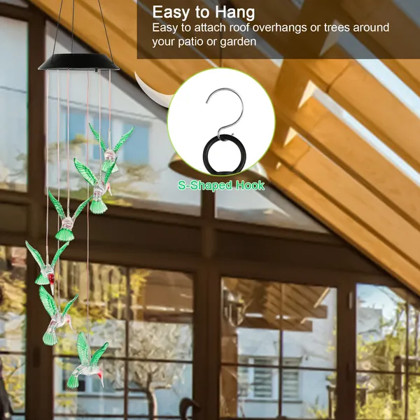 LED Solar Hummingbird Wind Chime Solar String Lights 6 LEDs Color - view 5
