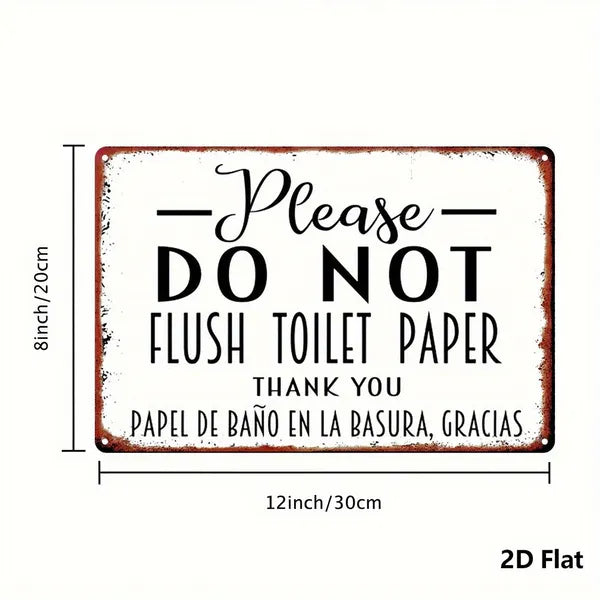Vintage Bilingual Do Not Flush Toilet Paper Metal Sign English Spanish Bathroom Plaque Christmas Decor - view 3