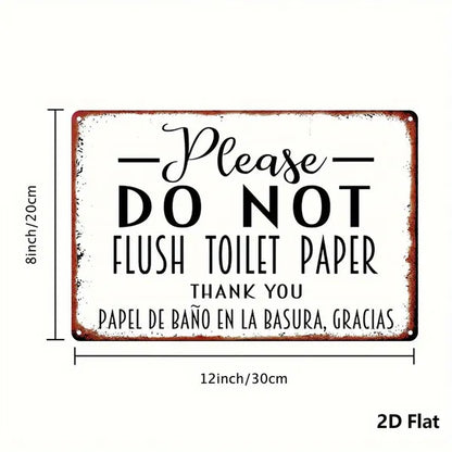 Vintage Bilingual Do Not Flush Toilet Paper Metal Sign English Spanish Bathroom Plaque Christmas Decor - view 3