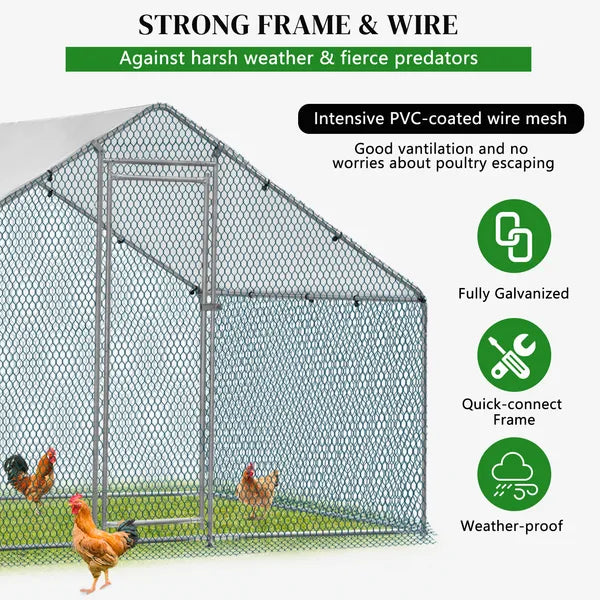 2X2X2m&6.5x6.5x6.5ft Silver Chicken Coop With Pointed Roof, 180g PE Rain Cloth, Metal Chicken And Rabbit Cage - view 2