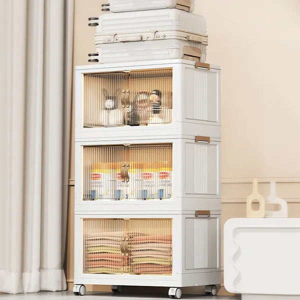 3Pcs Foldable Storage Bins With Lid Front Magnetic Door Collapsible Stackable Closet Organizer Containers With 4Pcs - view 4