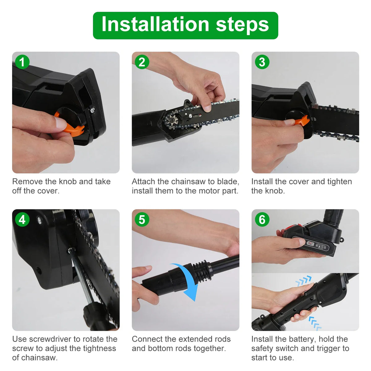 6in Cordless Pole Saw 7.4FT Maximum Extendable Length 35FT S Speed Electric Pole Chainsaw 2Pcs 3.0Ah Batteries - view 3