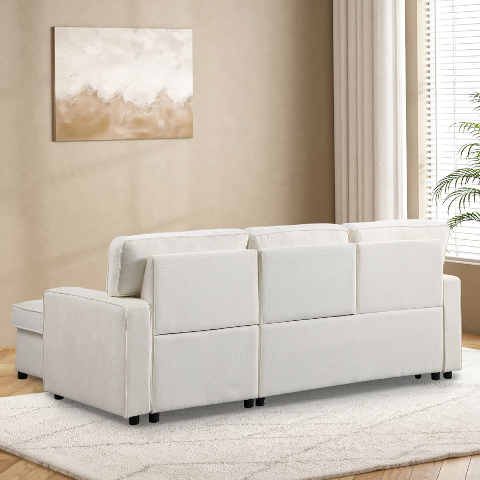 USTYLE Upholstery Sleeper Sectional Sofa With Storage Space, USB Port, 2 Cup Holders On Back Cushions - view 9
