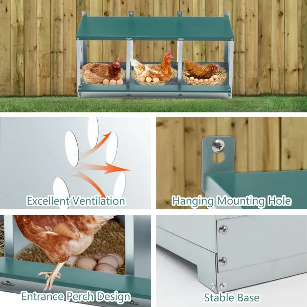 Metal Nesting Boxes For Chicken,3 Compartment Nesting Box,Galvanized Steel Nesting Boxes For Hens, Easy To Assemble - view 4