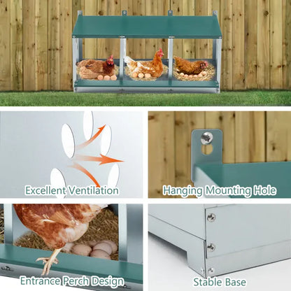Metal Nesting Boxes For Chicken,3 Compartment Nesting Box,Galvanized Steel Nesting Boxes For Hens, Easy To Assemble - view 4