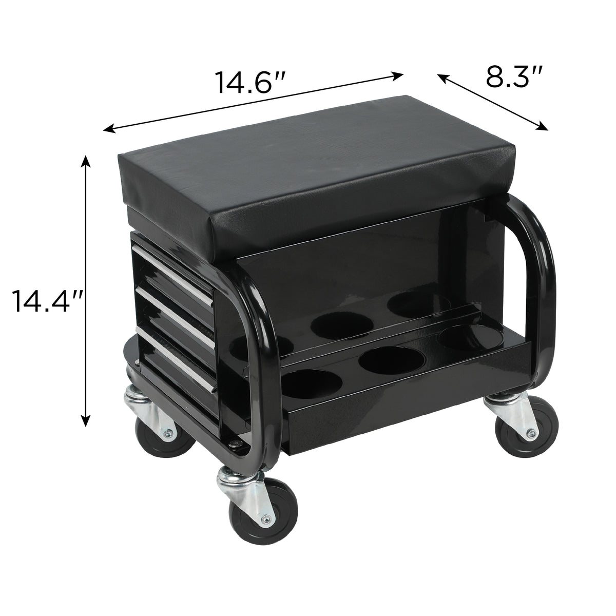 Rolling Creeper Garage Shop Seat With Three Built-in Drawers, Rolling Tool Chest,Black - view 5