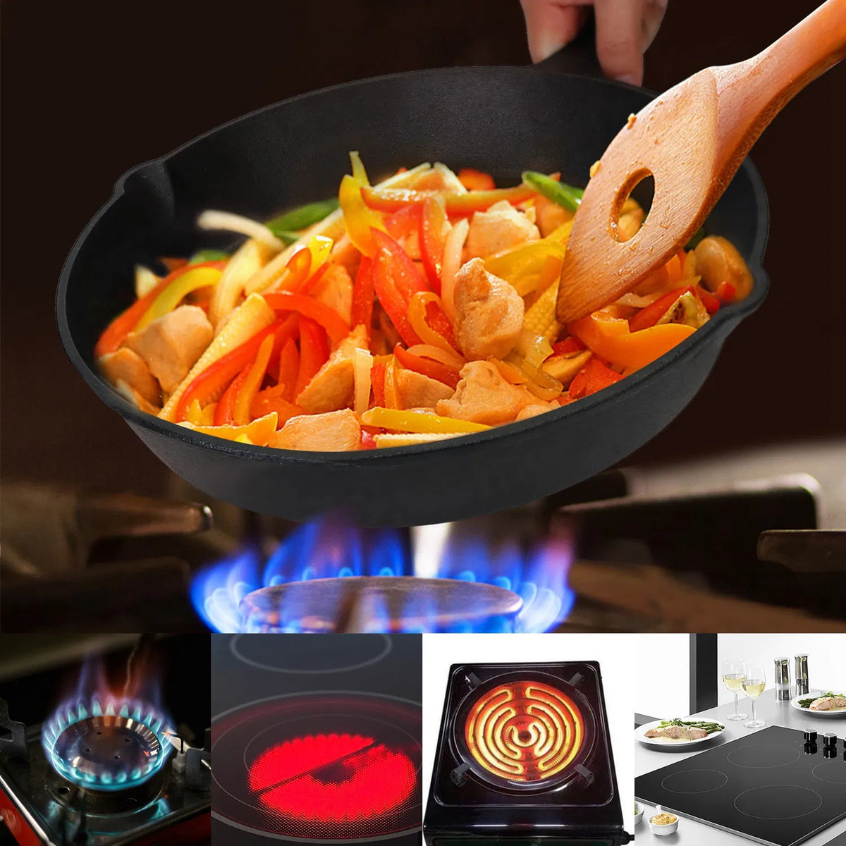 3Pcs Pre-Seasoned Cast Iron Skillet Set 6 8 10in Non-Stick Oven Safe Cookware Heat-Resistant Frying Pan - view 2