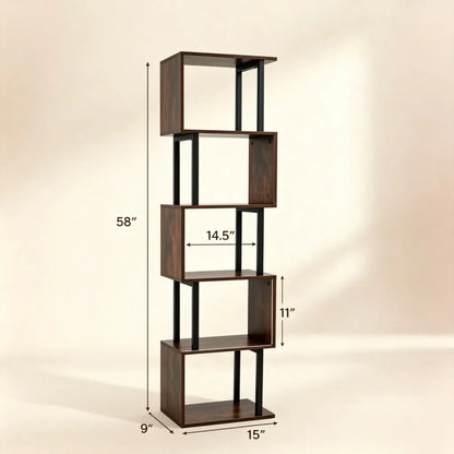 5-Tier S-Shaped Bookshelf, Modern Geometric Freestanding Display Shelf with Heavy-Duty Metal Frame - view 9