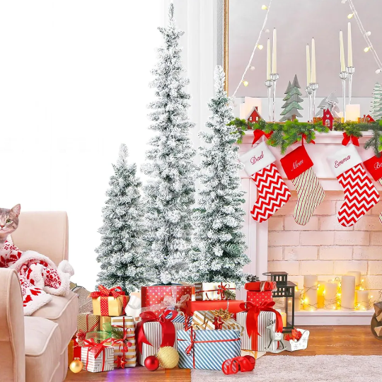 3 Pcs Set Potted Artificial Christmas Tree Snow Flocked Slim Pencil Christmas Tree - view 3