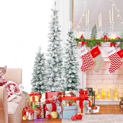 3 Pcs Set Potted Artificial Christmas Tree Snow Flocked Slim Pencil Christmas Tree - view 3