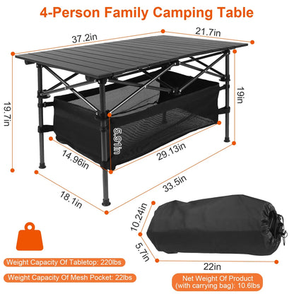 220 Lb Capacity Foldable Camping Table Aluminum Top & Steel Frame With Mesh Basket Portable BBQ Picnic Beach Table - view 3