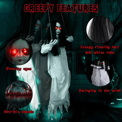 Scary Halloween Decorations Outdoor, Halloween Hanging Swinging Doll Girl with Sound & Slap Activated - view 4