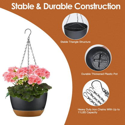 4Pcs 9.64In Diameter Hanging Planter With Drainage Holes Removable Self-Watering Tray Plastic Hanging Flower Plant Pots - view 6