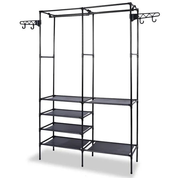 Metal Garment Rack Shoe Clothing Organizer Shelves Freestanding Multifunctional Clothes Wardrobe - view 5