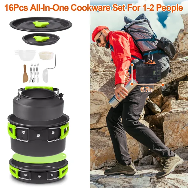 16Pcs Camping Cooking Ware Set Camping Stove Cookware Kit - view 2