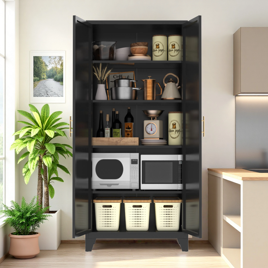 71'' 2 Shapely Doors Cabinet, Metal Storage Cabinet With Doors And Adjustable Shelves, For Bedroom, Living Room - view 9