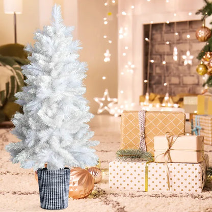 4 FT White Artificial Christmas Tree With Pot Stand, Potted Xmas Pine Tree With 200 Branch Tips For Holiday Party - view 5